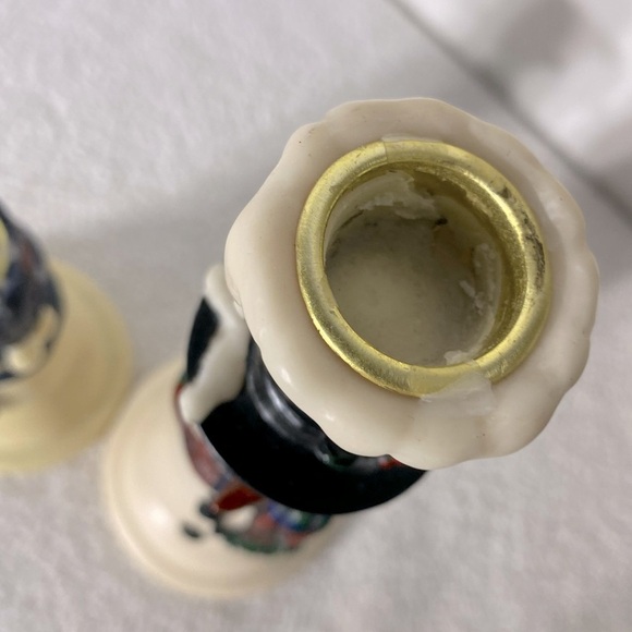 Vintage Snowmen Couple Candlesticks Candle Holders Winter Christmas Festive - Picture 8 of 9